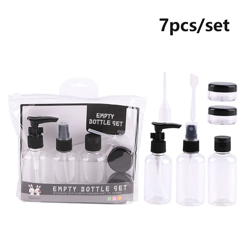 7 pezzi/set set di bottiglie riutilizzabili da viaggio lozione cosmetica toner spray shampoo crema bottiglia contenitore vuoto