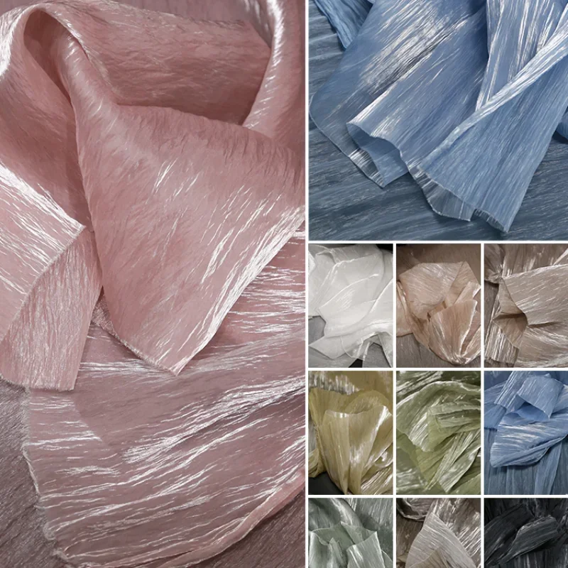 Shiny Organza Fabric Crushed Texture Pretty Wide Decorative for Dress Cloth Per Meters Apparel Sewing Polyester Material