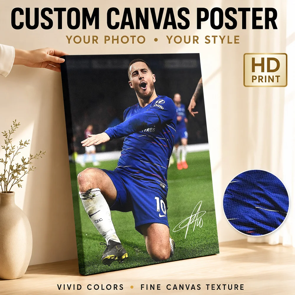 Eden Hazard Soccer Tribute Framed Canvas Print Poster Bold Style Wall Decor With Personalized Photo For Home Gym Ideal Fan Gift