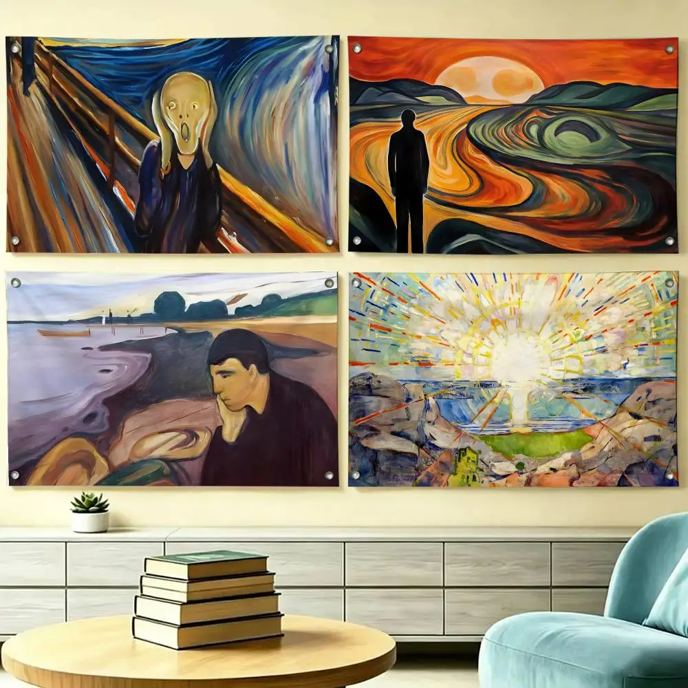 Art Edvard Munch Flags HD Printed Hanging Banner For Yard Camping Indoor Livingroom Wall Home Festival Party Decor