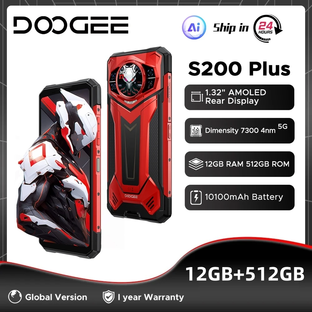 Global Version S200 Plus 5G Rugged Phone Dimensity 7300 12GB 512GB 6.72” FHD+ 120Hz IPS 100MP AI Camera 10100mAh Battery NFC