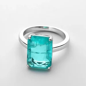 Cincin Pernikahan Turmalin Paraiba Potongan Zamrud Sintetis 10 * 12MM Mewah Ringan 925 Sterling Silver 10 * 14MM 12 opal biru penjualan terbaik - №