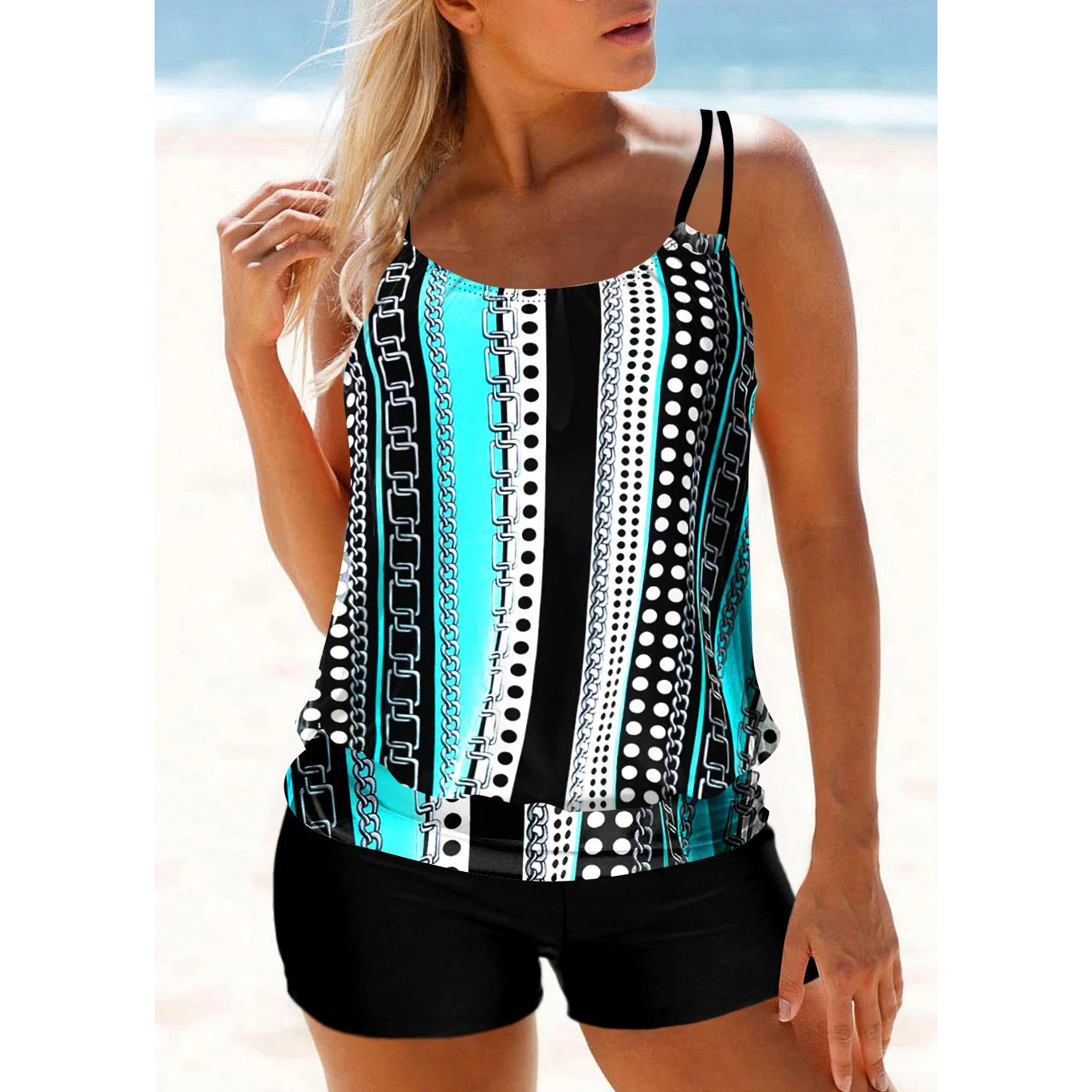 Conjunto de Tankini Regular para mujer, traje de baño de dos piezas con estampado a la moda, 2023