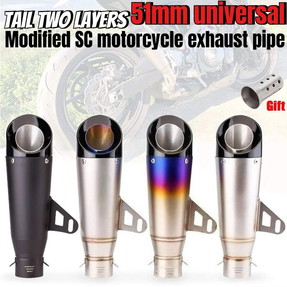 

Christmas Mega Sale 51mm universal motorcycle exhaust muffler pipe For Kawasaki Ninja Z250 Z300 Z400 MT0709 two-layer.