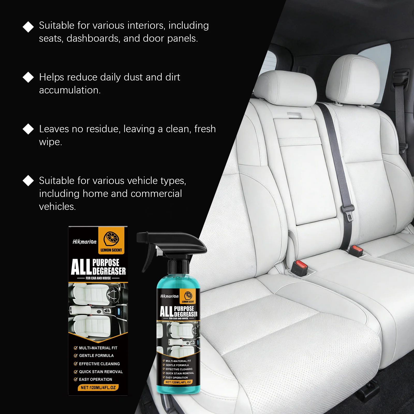 Car Interior Cleaner Stain Remover Odor Eliminator Plastic Leather Care Home All in One Refreshing Automotive Maintenance Spray