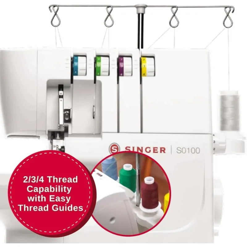 S0100 إطار معدني مع مجموعة ملحقات |   آلة الأوفرلوك مع 6 غرز مدمجة، سعة 2-3-4 خيط، قابلة للتعديل