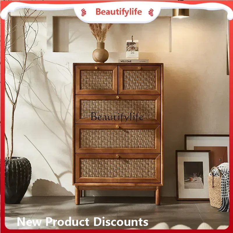 

cn8350 стиль из массива дерева из ротанга, простой современный ящик средневекового искусства, шкафчик для хранения ss 8617