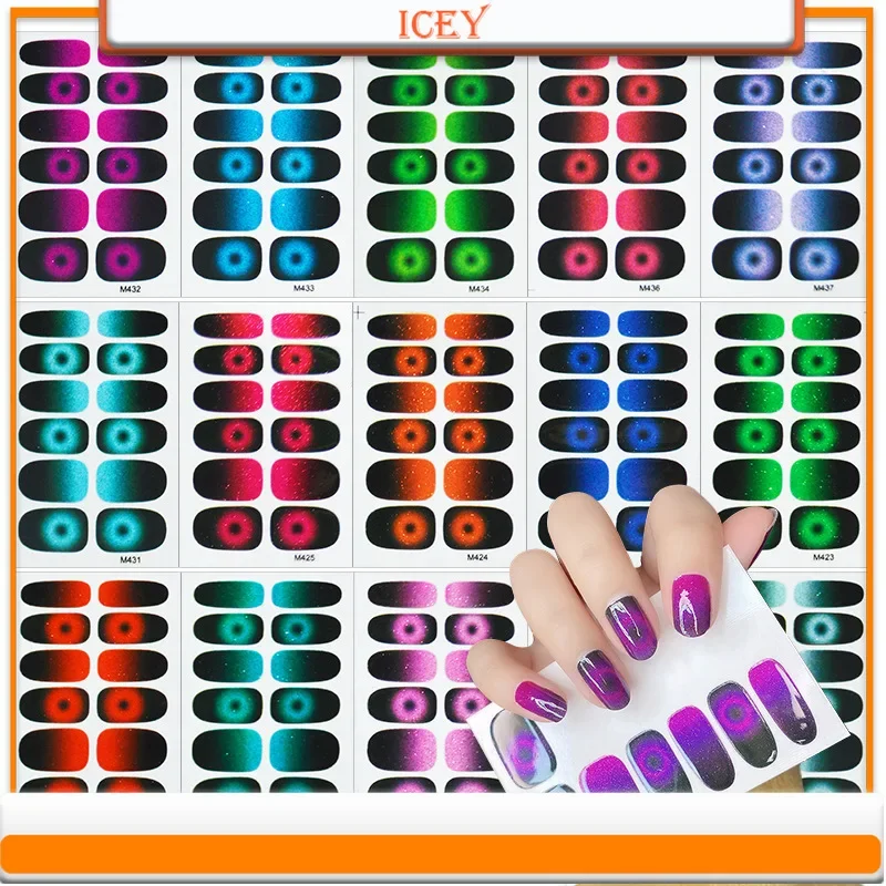 

Icey Beauty Stickers Decals Phantom Cat Eye Nail Stickers Full Circular Gradient Nail Patch Stickers Nail Accessories