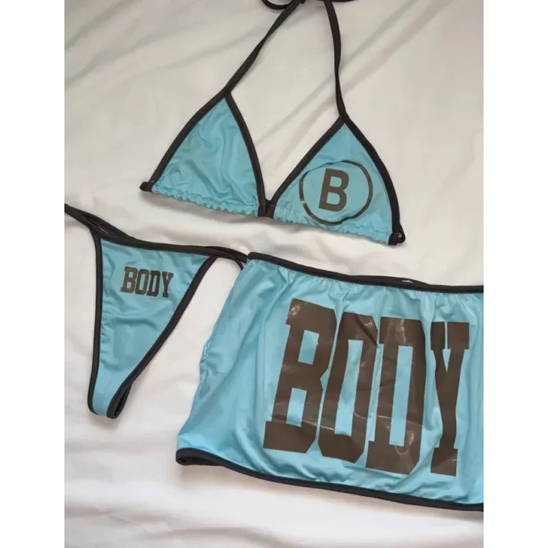 

European and American y2k Fashion Beach Swimsuit Sexy Short Strap Tight Bag Hip Skirt Bikini Two Piece Set