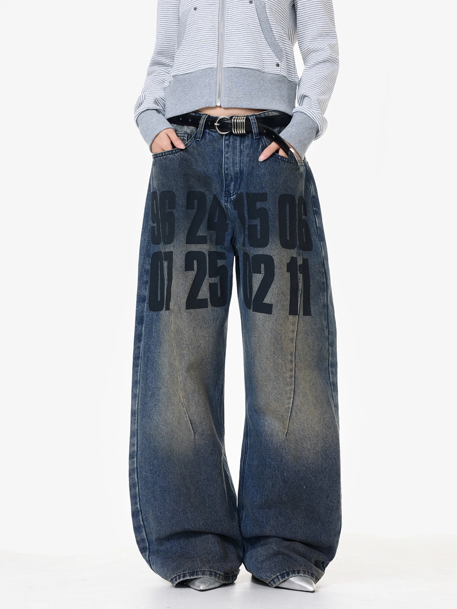 

Джинсы Wild Azizi American Sle с принтом, мужские и женские, свободные, прямого кроя, с эффектом потертости, винтажные, с высокой талией, на пуговицах