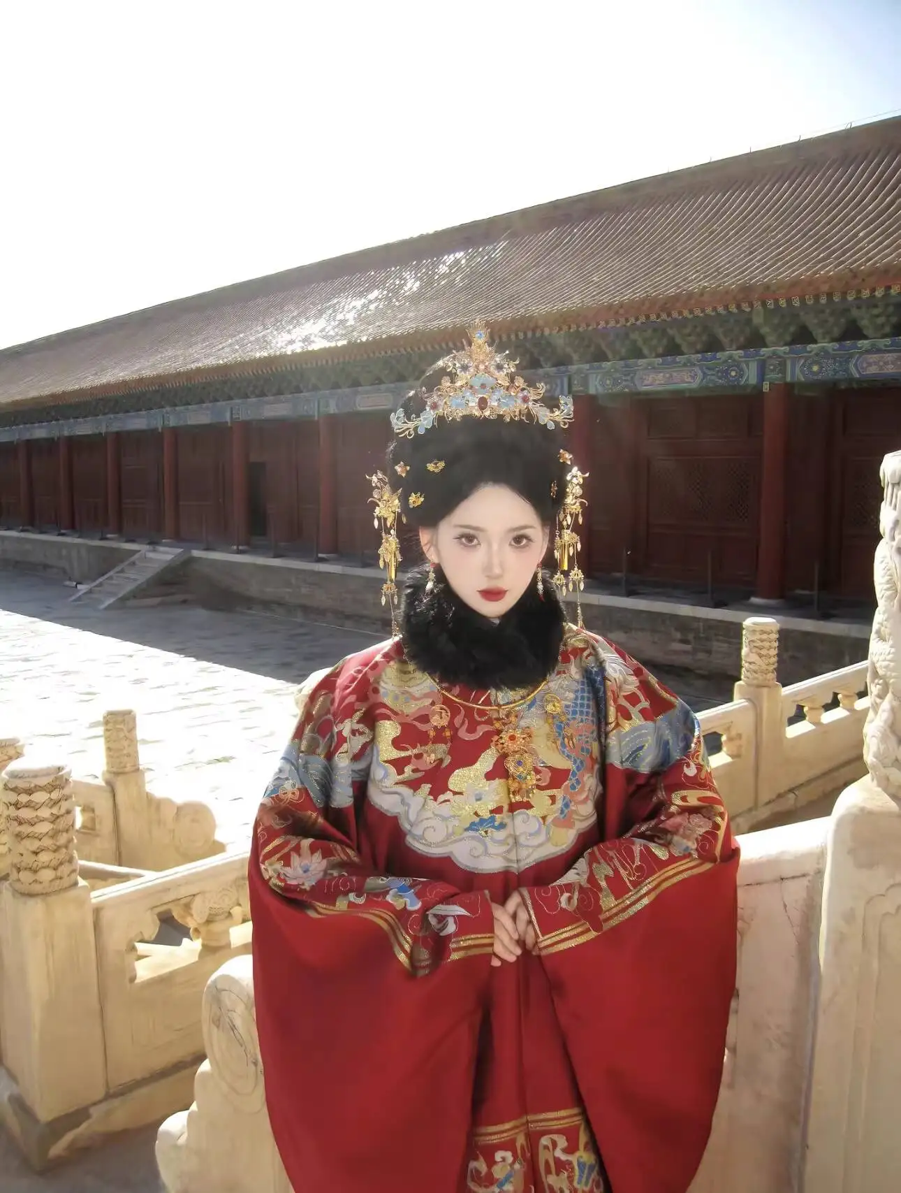 Women in Hanfu Ming Dynasty Style Beijing Noble Lady Heavy Craft Full Gold Embroidery Wedding Cosplay Costume Halloween