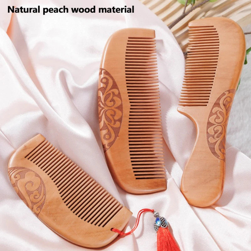 1Pc Natural Peach Wood Comb Close Teeth Anti-static Head Massage Beard Hair Care Tool Beauty Accessories Barber Women's Hairdres