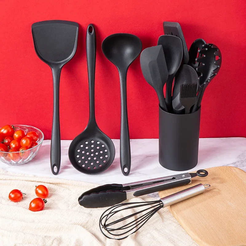 New Non-Stick Black Cookware Silicone Kitchenware Tool Cooking Utensils Set Spatula Ladle Egg Beaters Shovel Kitchen Accessories