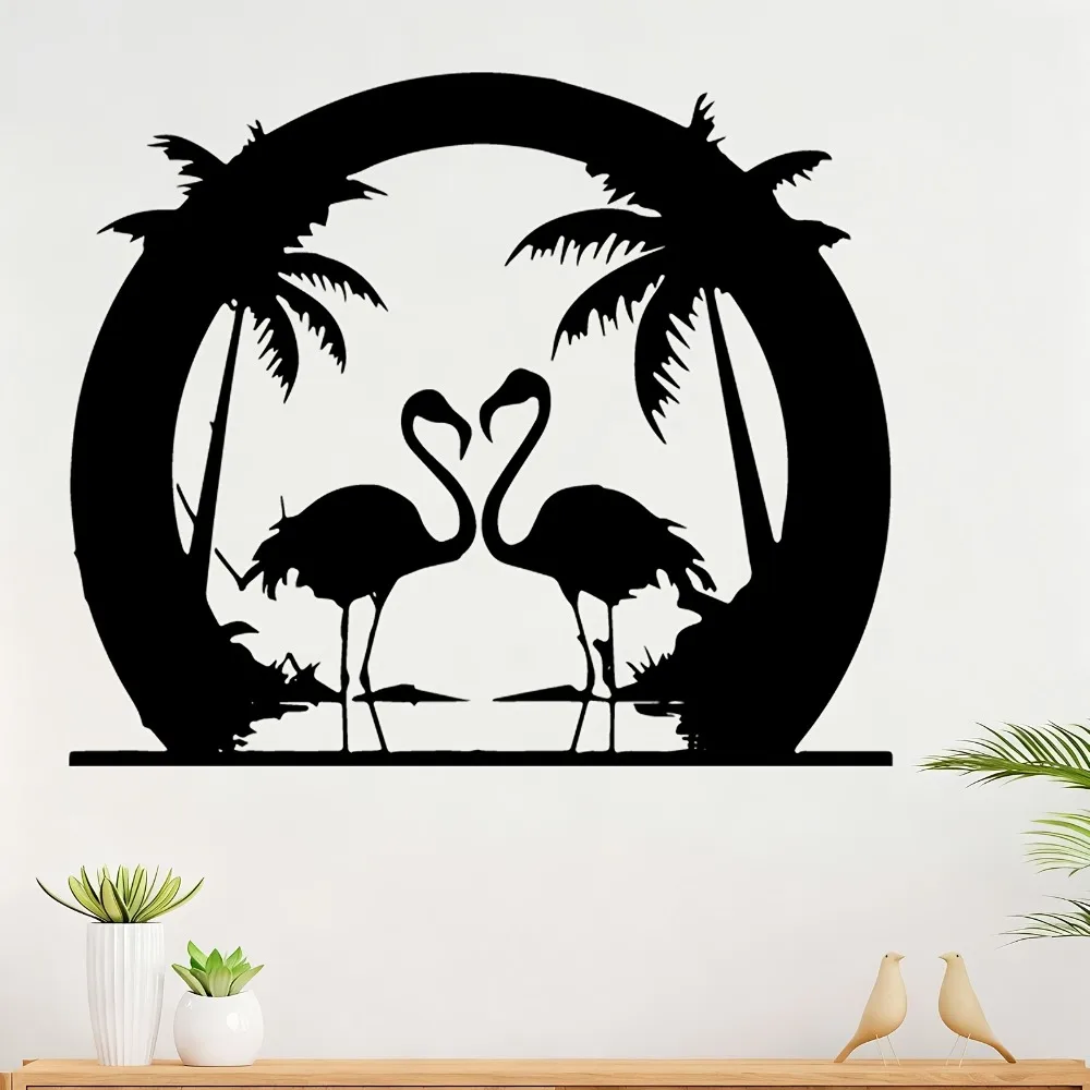 Décoration murale en métal en forme de palmier flamant rose, plaque en aluminium, décoration extérieure tropicale XL