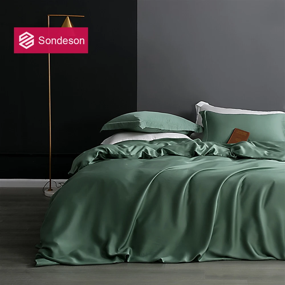 

Sondeson Nature 100% Silk Dark Green Bedding Set Healthy Skin Beauty Queen King Duvet Cover Set Flat Sheet Pillowcase Bed Linen