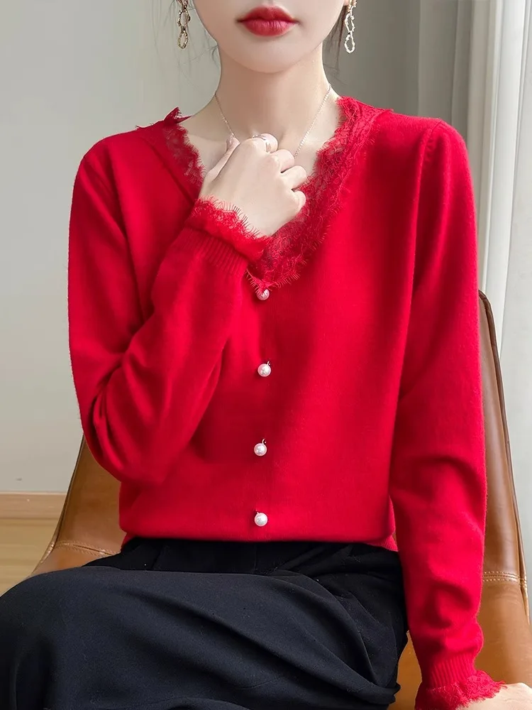 엘레 레이스 니트웨어 이너웨어 봄 가을 신상 슬레 스웨터 패셔너블 에이지얼 다용도 베이스 탑 출퇴근용 슬레 루즈핏