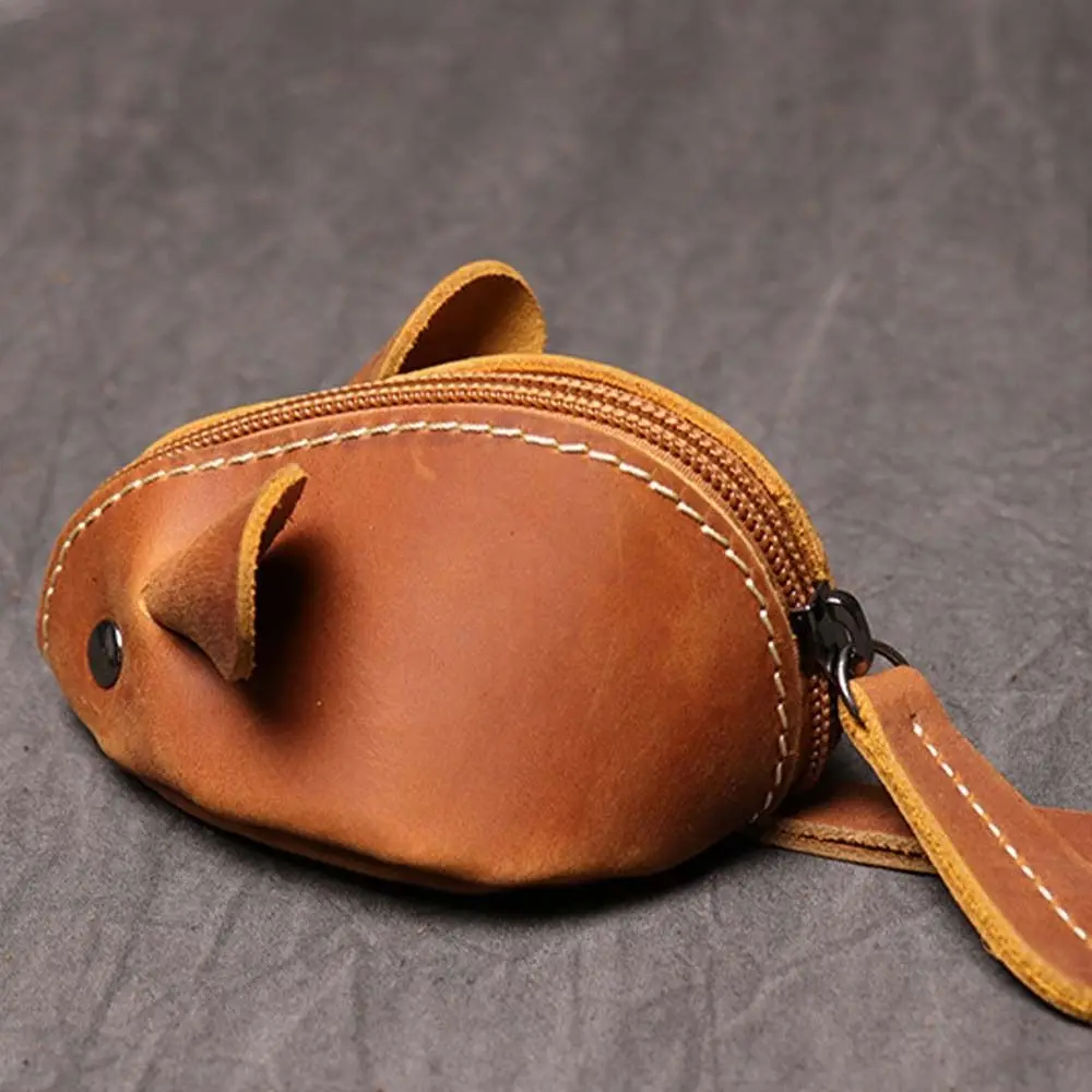 Creative Retro Mouse Purse Leather Cute Mini Coin Purse Fashion Zipper Key Bag Student