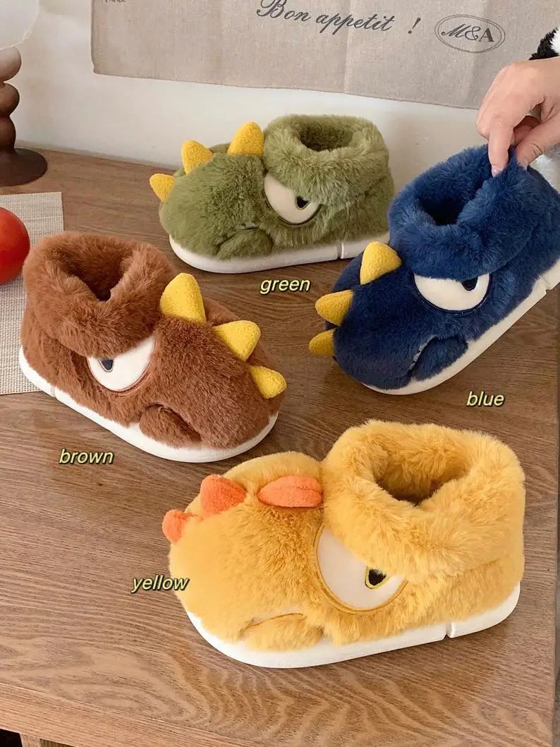 

Baby Shoes Boys' And Girls' Cotton Boots Outdoor Warmth And Versatility Cartoon Fun Dinosaur Children's Winter Home Slippers