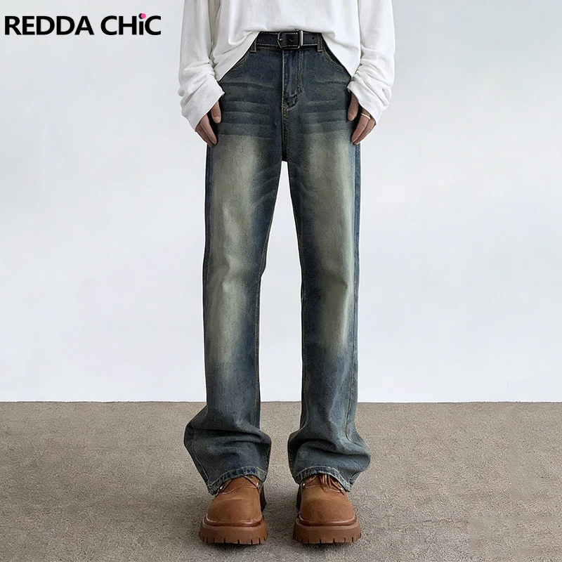 

Джинсы REDDACHiC мужские, прямые, с эффектом потертости, винтажные, синие, с карманами, свободного кроя, унисекс, модные, для школы и уличной моды