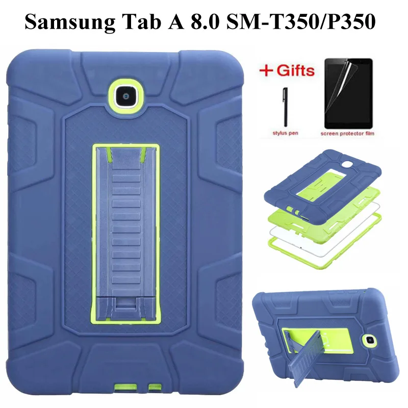 Hybrid Rubber Plastic+Silicone Shockproof Case For Galaxy Tab A 8.0 Cover for Samsung Tab a 8.0 SM-T355 SM-T350 case+film+pen