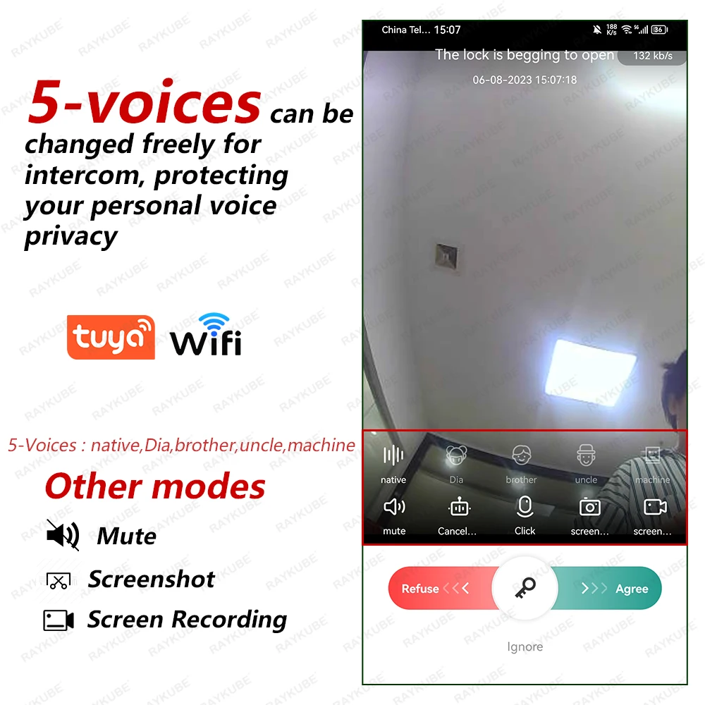 NEW RAYKUBE E90 Tuya Wifi Two-way Audio Video Intercom Fingerprint Camera Smart Door lock With APP Remote Unlock Video Recording