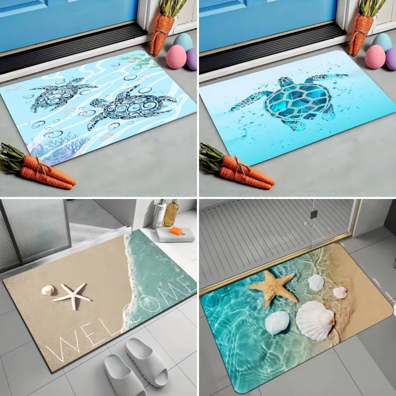 Turtle Beach Printed Bath Mat Super Absorbent Diatom Mud Bathroom Floor Rug Non-slip Laundry Room Entrance Carpets Home Decor