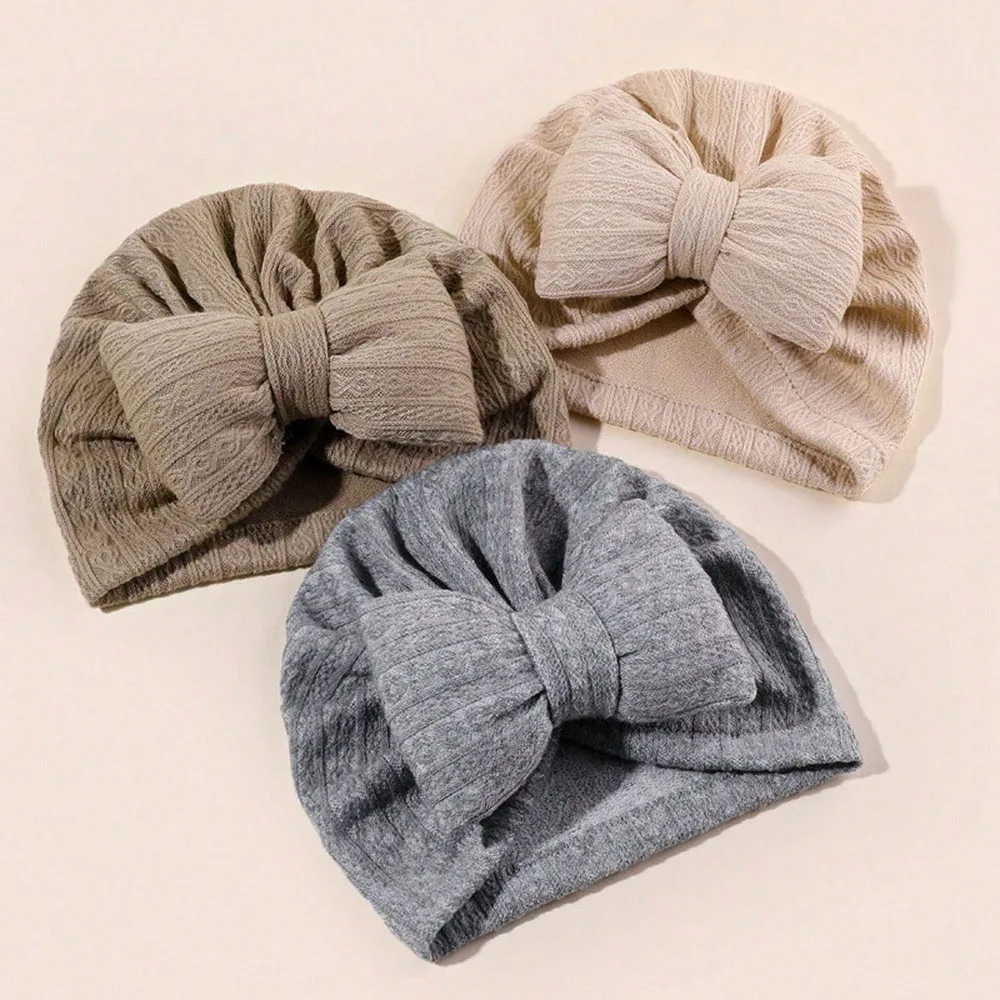 Baby Lovely Hats Bowknot Knitted Baby Hat Cute Solid Color Baby Girls Boys Hat Turban Soft Infant Cap Pillow Beanies Head Wraps