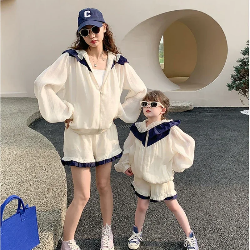 

Fashion Mother And Daughter Summer Clothes Kid's Girl Coat And Shorts Two Piece Outfits 2022 Women's Clothing Sets Family Beach