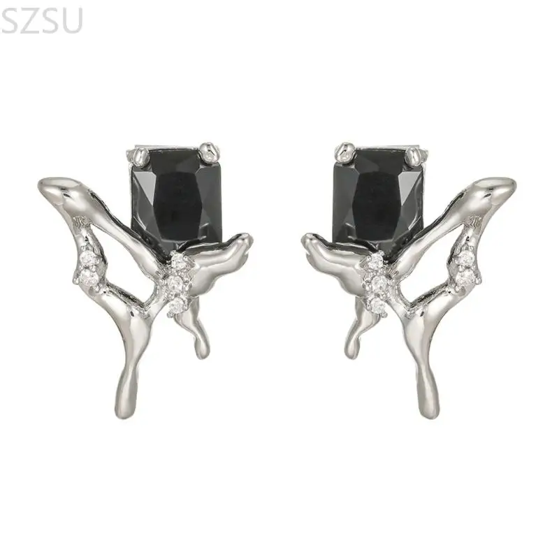 SZSU Black Zircons Ear Clips With Butterfly Detailing NonSlip Design for Freeclip1/2 Daily Activity