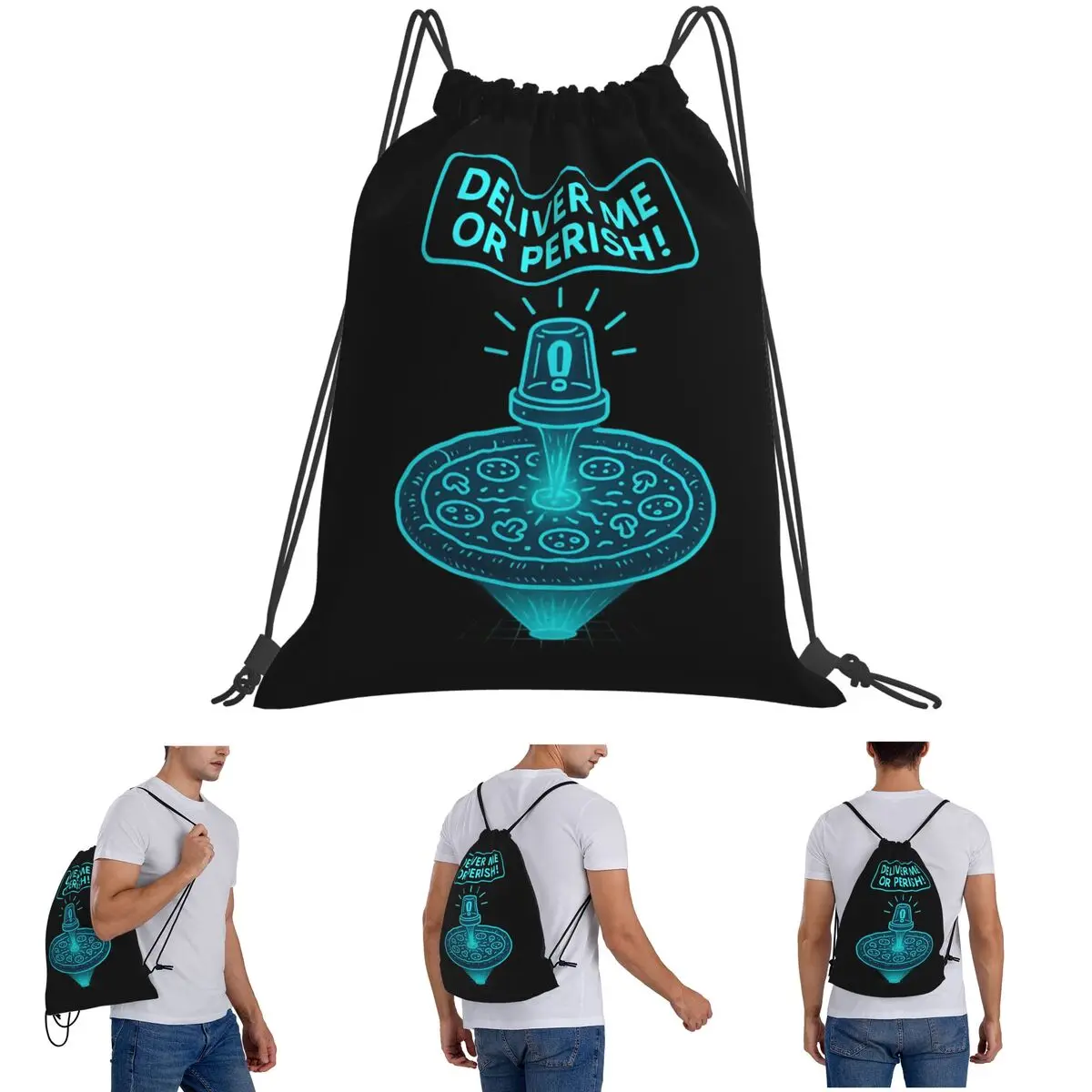 Space Galactic Pizza Emergency Backpacks Portable Drawstring Bags Sports Bag Book Bags for Man Woman Students