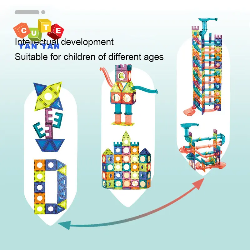 Blocchi di costruzione magnetici giocattoli da costruzione Roll Ball Track bambini fai da te Splicing magnete foglio imbuto scivolo giocattolo educativo Montessori