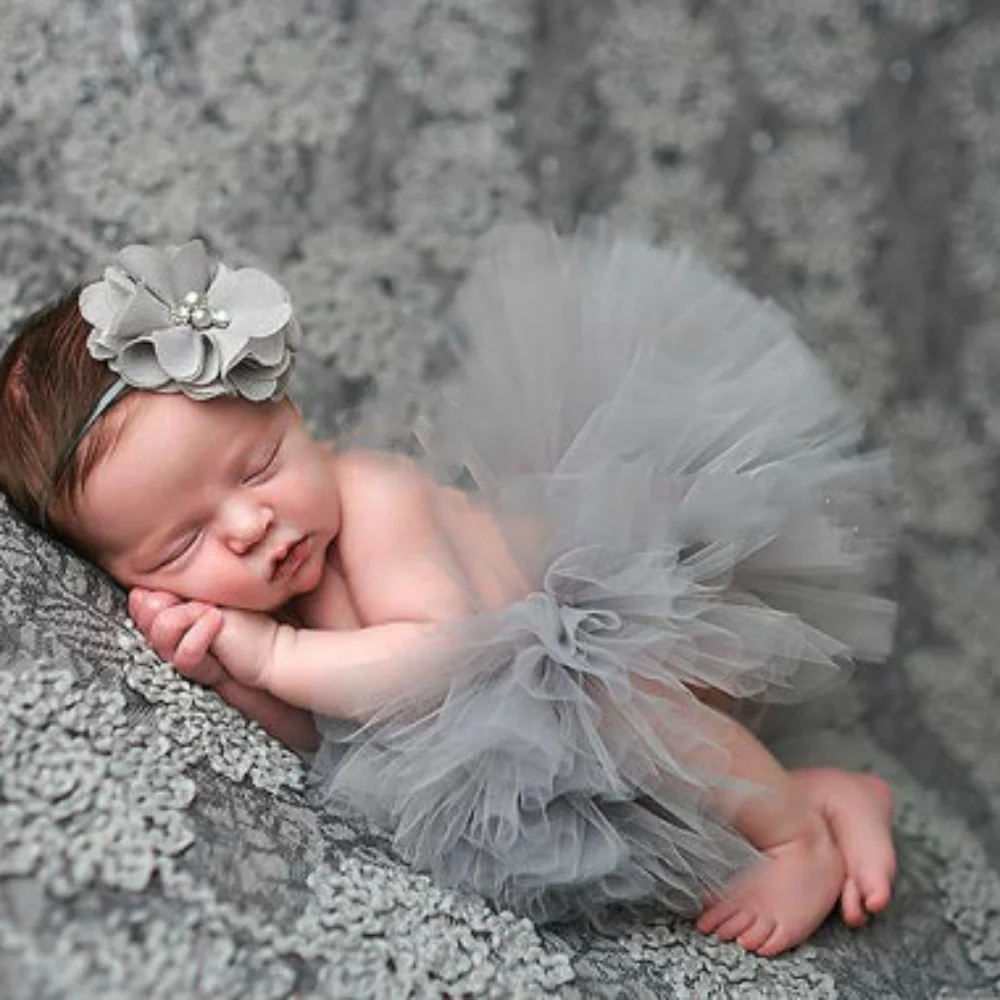 Casual Newborn Photography Props Infant Tutu Skirt Flower Headband Skin Friendly Baby Headband Polyester Newborns Costume