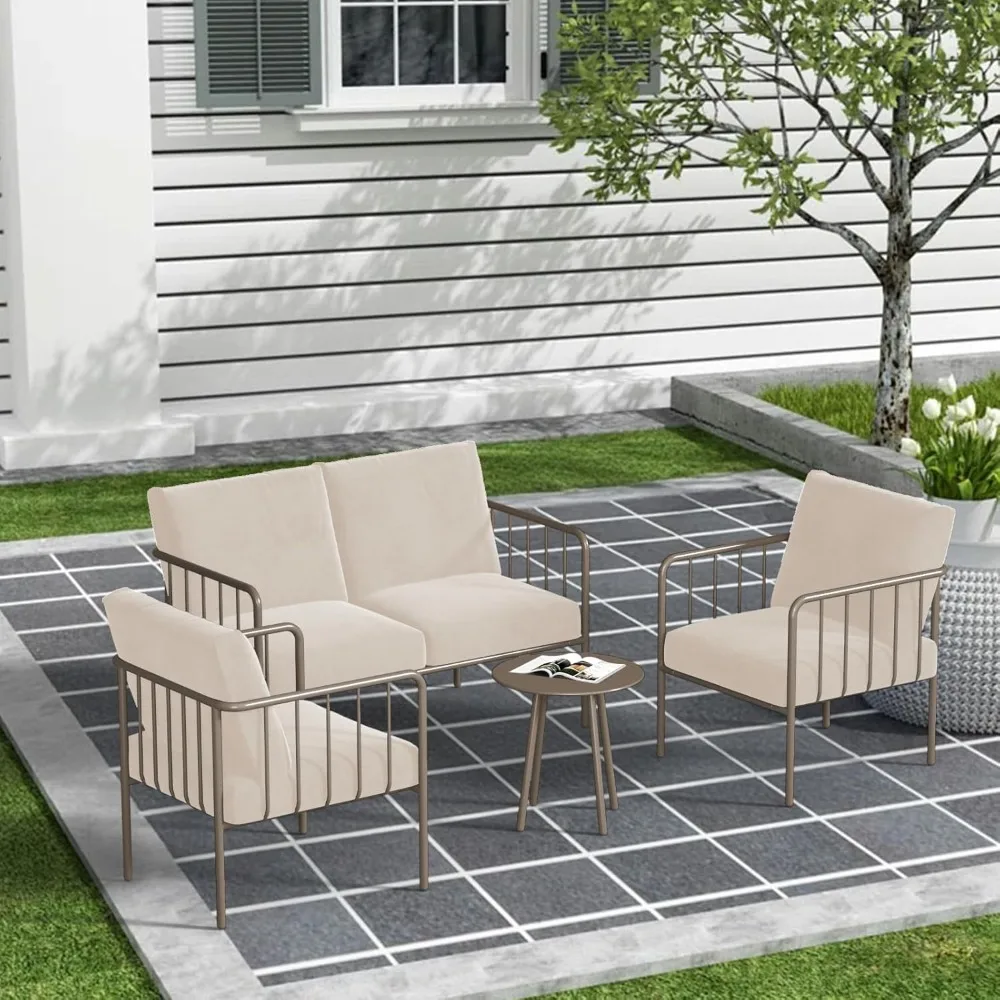 

Armchairs with Coffee Table,Outdoor Furniture Set with Cushion,Modern Outdoor Conversation Deep Seating Rust-Free Easy Assembly