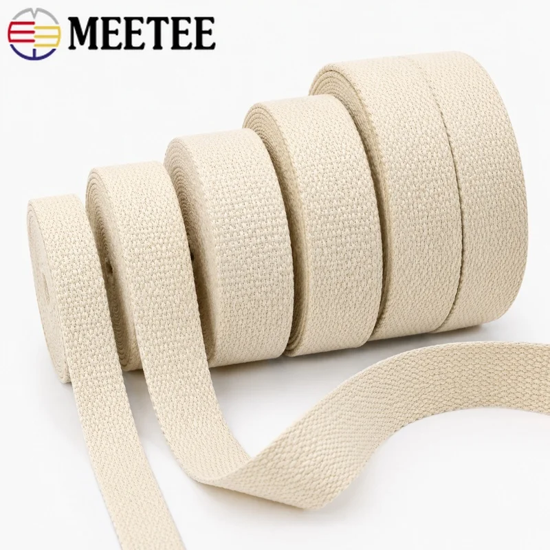 5Meters Meetee 20-50mm Natural Cotton Webbing Canvas Ribbon for Bag Strap Belt Clothing DIY Sewing Home Decor Craft Accessories