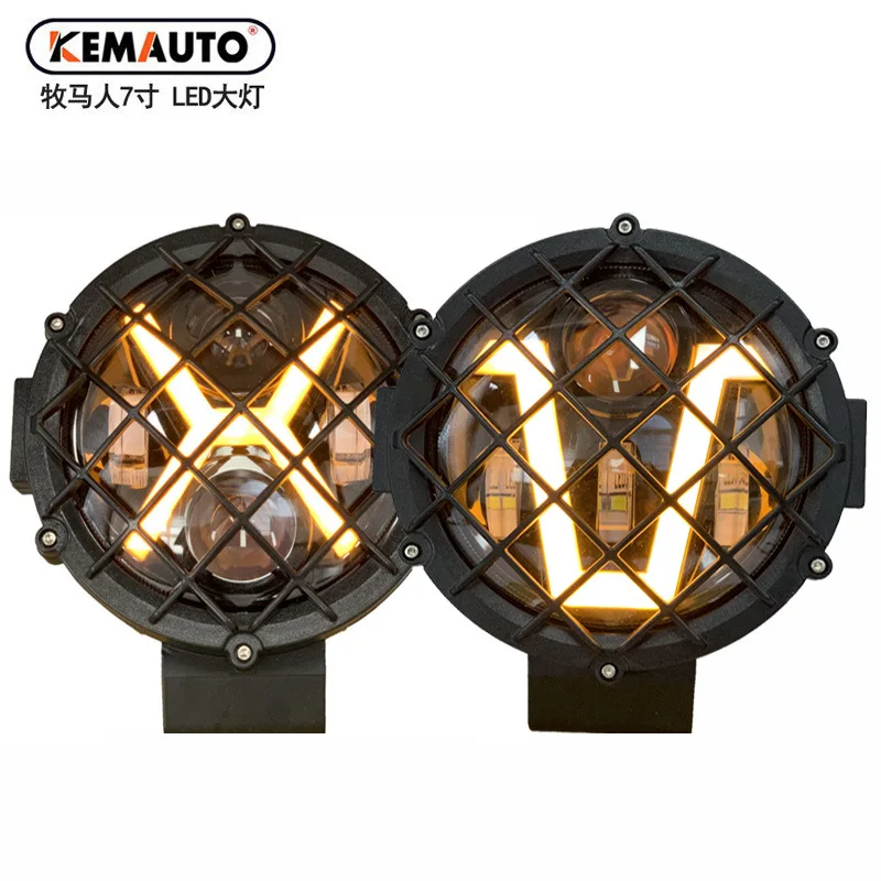 

For JEEP Jeep Wrangler 7-inch round light X-shaped with bracket and mesh LED headlight V off-road headlight spotlight
