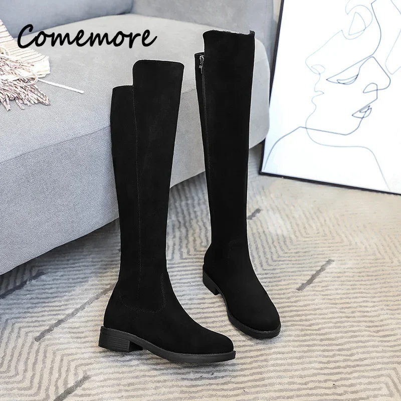 

Comemore Suede Knee Length Boots for Women Autumn Winter 2023 New Long High Boots for Knights Woman 2024 Low Heels Demi-season