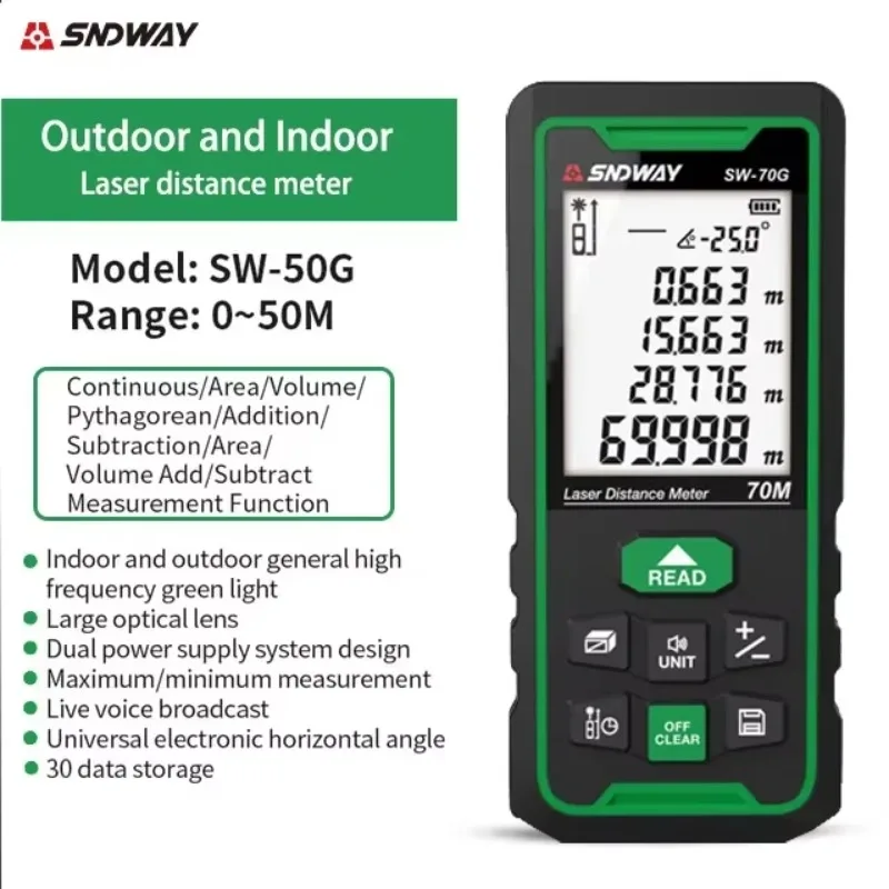 

НОВЫЙ Sndway odm oem зеленый дисплей компакт-дисков дальномер инженерное измерение профессиональный измеритель расстояния