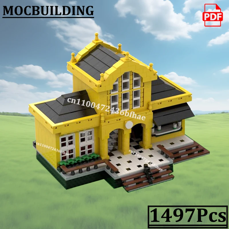 

Train Station Blocks Buildings City Street View House Buildings MOCBUILDING Bricks Railway Construction Model Toys Gift