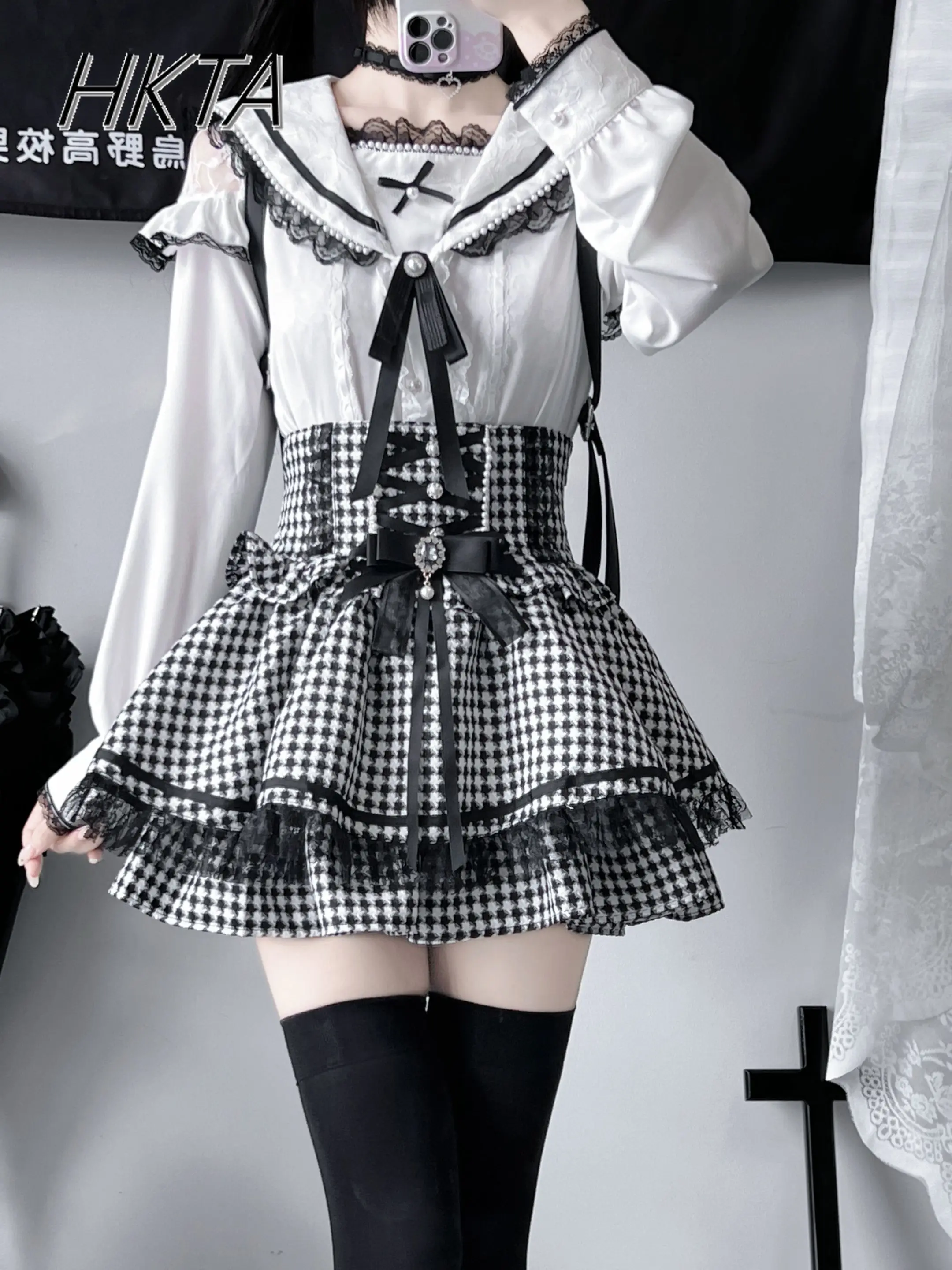 

Оригинальная японская рубашка массового производства, женская рубашка с длинными рукавами и матросским воротником, кружевная блузка в стиле Лолиты с бантом, женские топы Blusas De Mujer