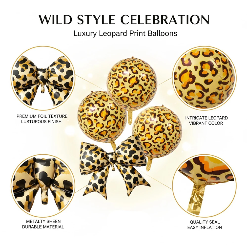 Leopard Bow Foil Balloon 4D Round Cheetah Print Mylar Balloon Wild One Safari Party Decoration Bachelorette Baby Shower Supplies view 3