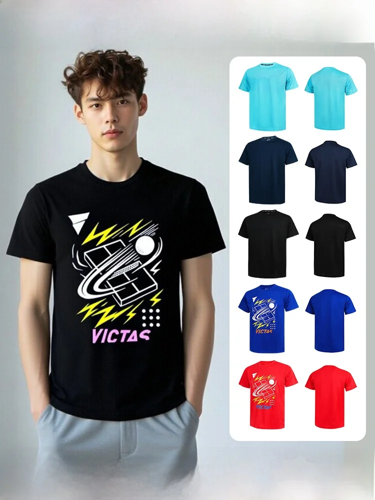 victas-プロフェッショナルバドミントン-tシャツ-メンズ-半袖-通気性-トレーニングウェア-速乾性-ポリエステル繊維-スポーツユニフォーム