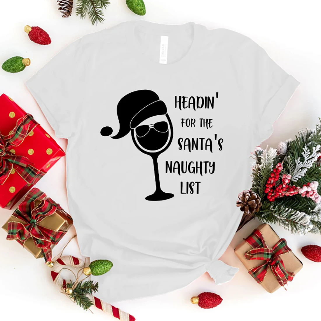 

Christmas Headin For The Santa'S Naughty List Printed T-Shirts Women Men Short Sleeve Funny Round Neck Tee Shirt Casual Tops