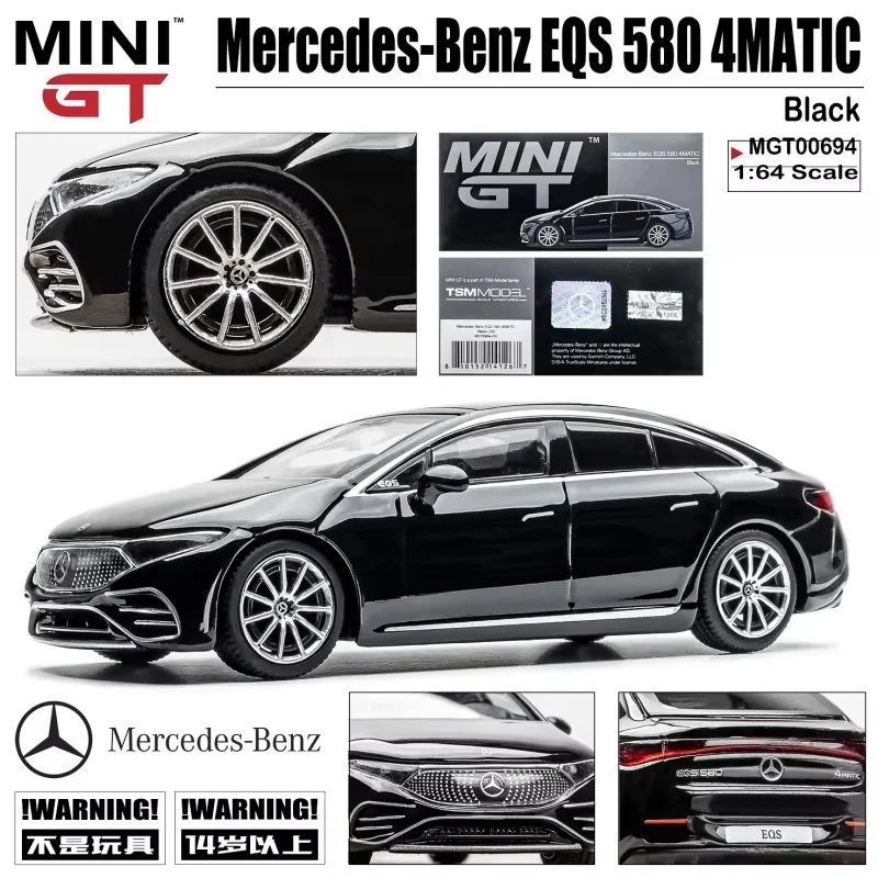 MINIGT 1:64 Mercedes-Benz EQS580 liga modelo de carro em miniatura estático fundido, peças de exibição de coleção para adultos, brinquedos infantis.