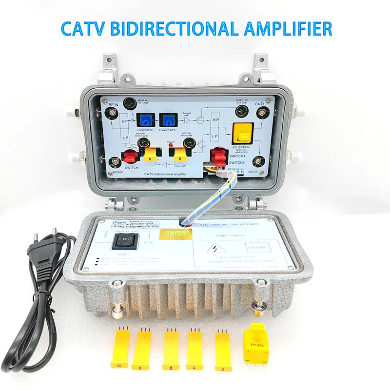 Professional FTTH CATV Amplifier Bidirectional 30dB High Gain RF Booster, 60V/220V IP67 Waterproof Factory Best Price Wholesale