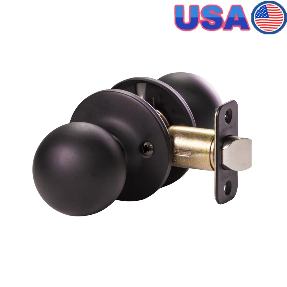 

Ball Passage Door Knob 2-Way Latch Matte Black Finish Reversible Left Right Hand Doors Adjustable Latch Easy Installation