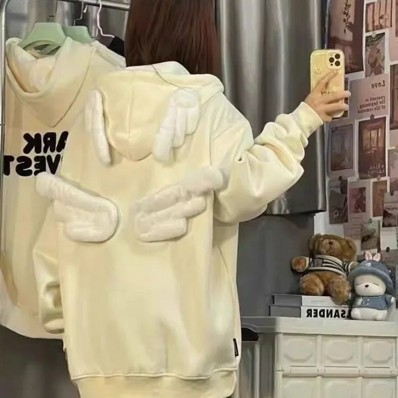 Autumn Winter Youths Japanese Style Fashion Plus Velvet Clothes Kawaii Hoodies for Women Sweet Girls 3D Decoration Zip-up Jacket