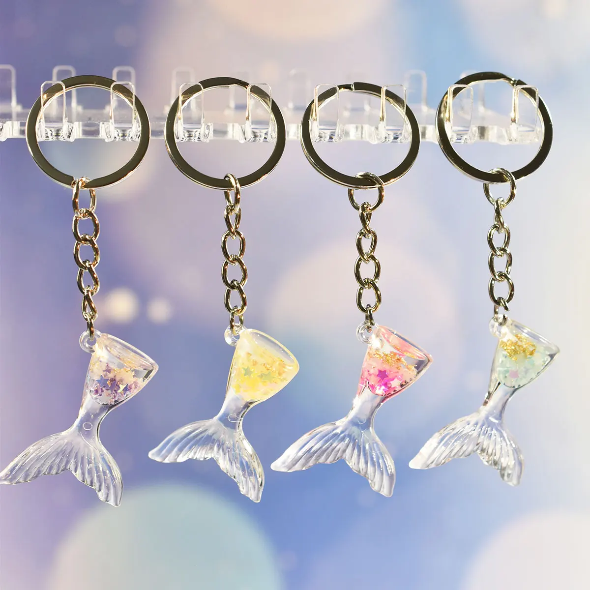 Shiny Transparent Fish Tail Pendant KeyChains Accessories Bag Jewelry Pendant Creative Birthday Gift Purse Key Chain