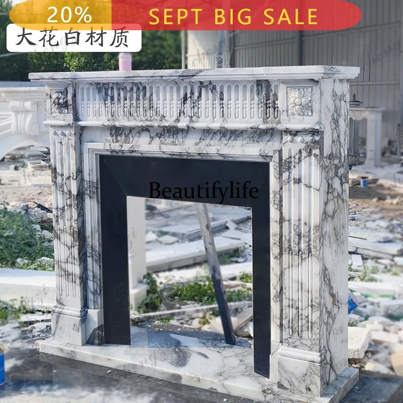 B178 Large white stone fireplace French living room decorative cabinet marble fireplace custom