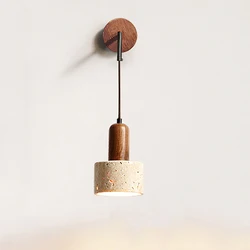 Lámpara de pared de decoración del hogar de piedra Natural Wabi Sabi de estilo novedoso, candelabro Led de noche para dormitorio, Color madera de melocotón Retro