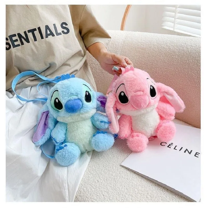 Disney Pink Lilo und Stich Plüsch Rucksack niedlichen Anime Figur ausgestopfte Puppe Kawaii Blue Stitch Rucksack Schult asche Spielzeug Kinder